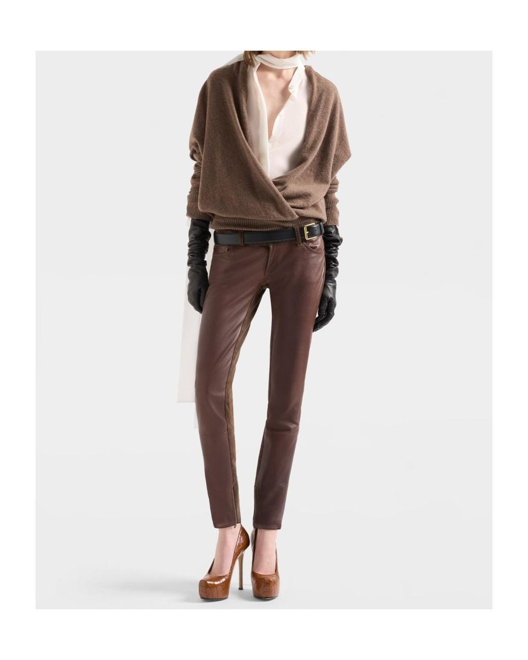 7 For All Mankind Brown Wrap V-Neck Sweater