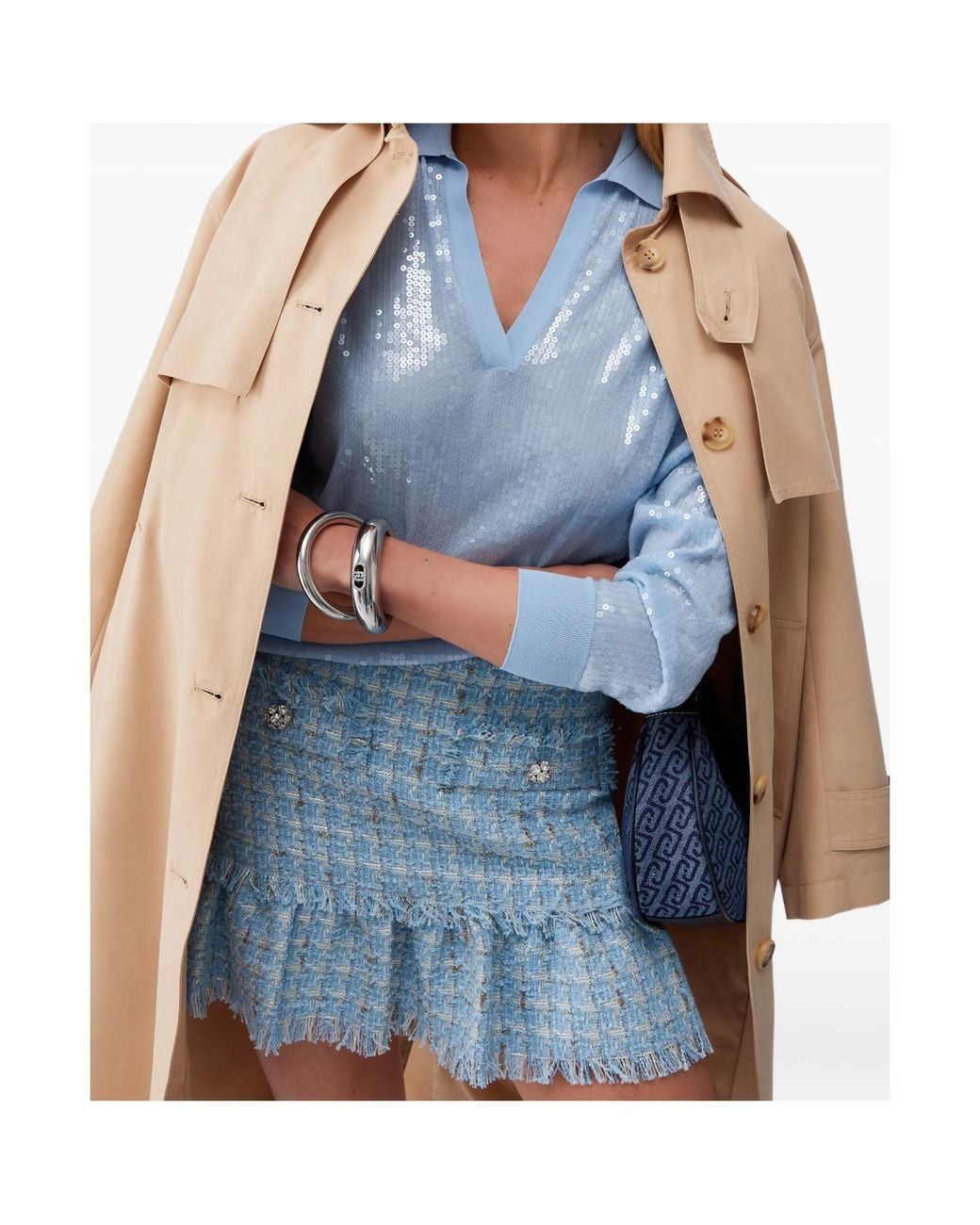 Liu Jo Blue Sequined V-Neck Knit Sweater
