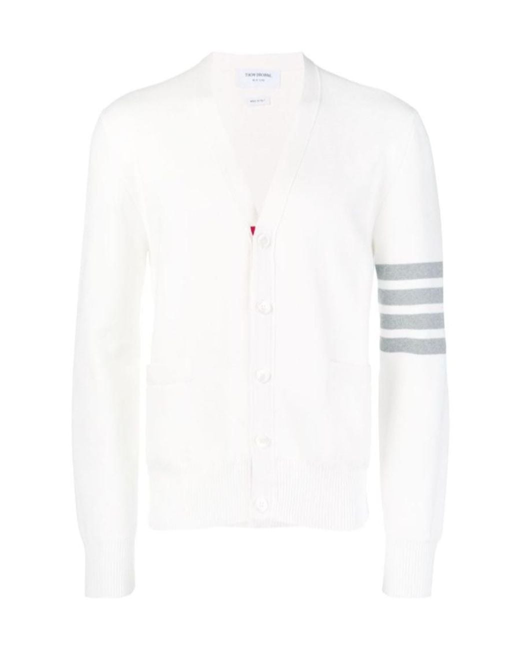 Thom Browne White Bar V-Neck Cardigan for men