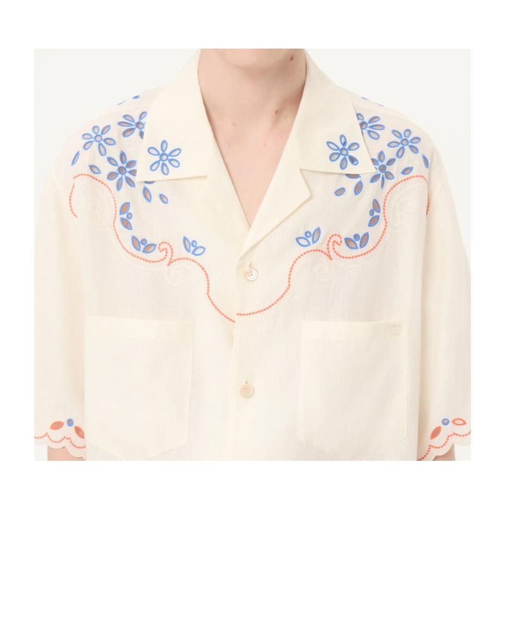 Valentino White Embroidered Button-Up Bowling Shirt for men