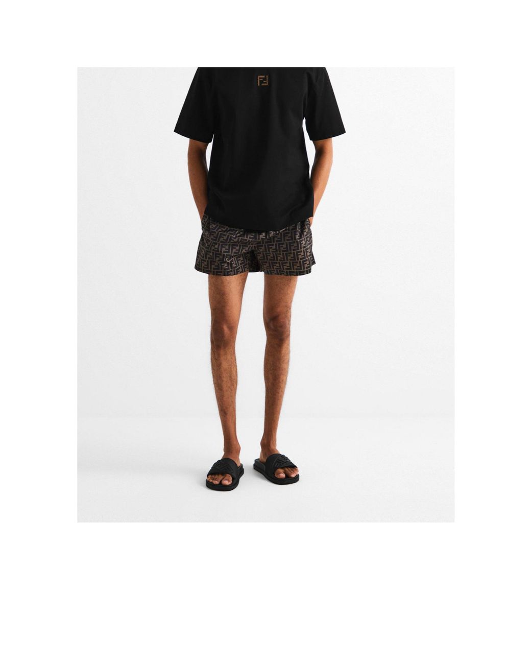 Fendi Black Solid Color Slippers for men