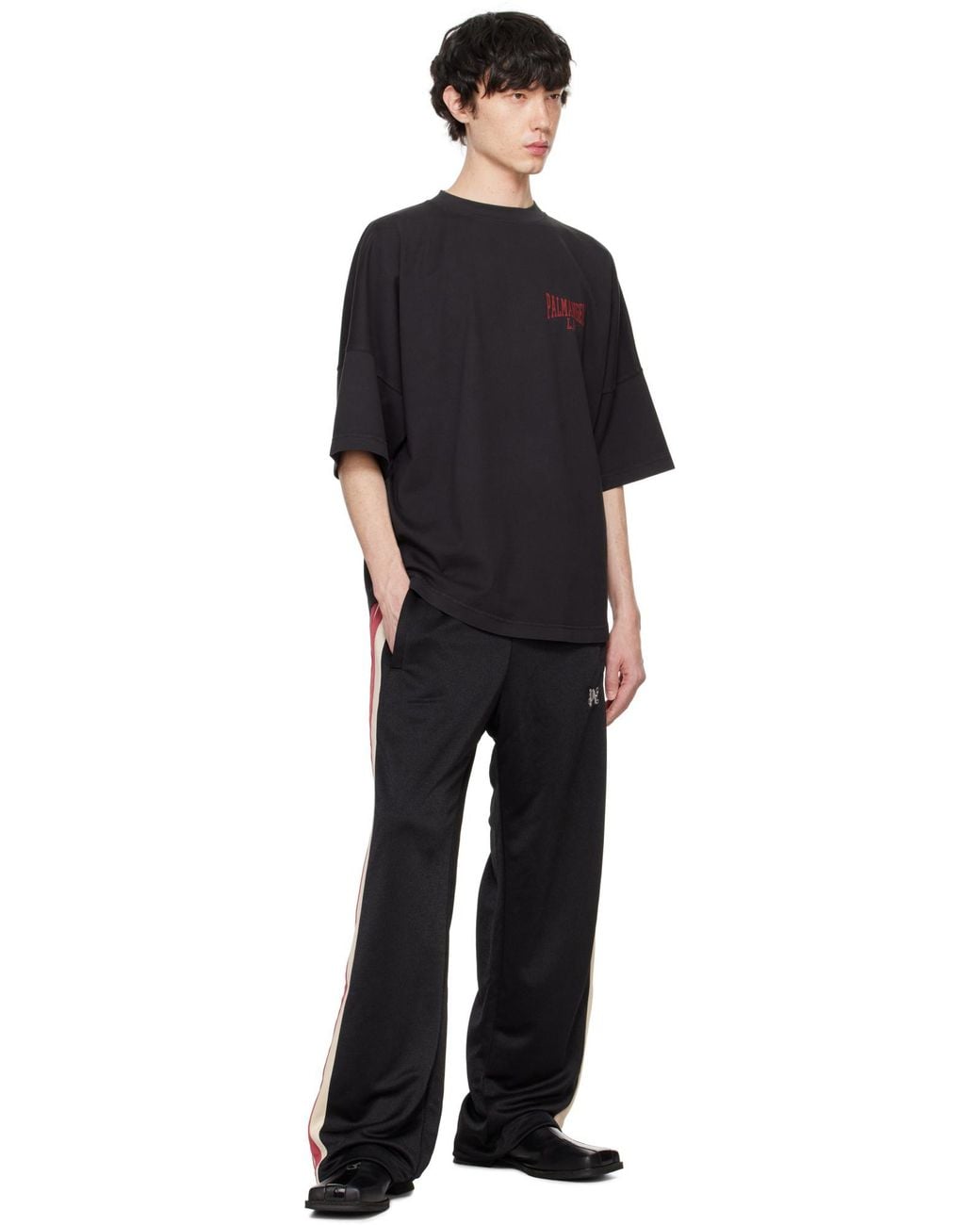 Palm Angels Black Monogram Embroidered Side Stripe Detailed Track Pants for men