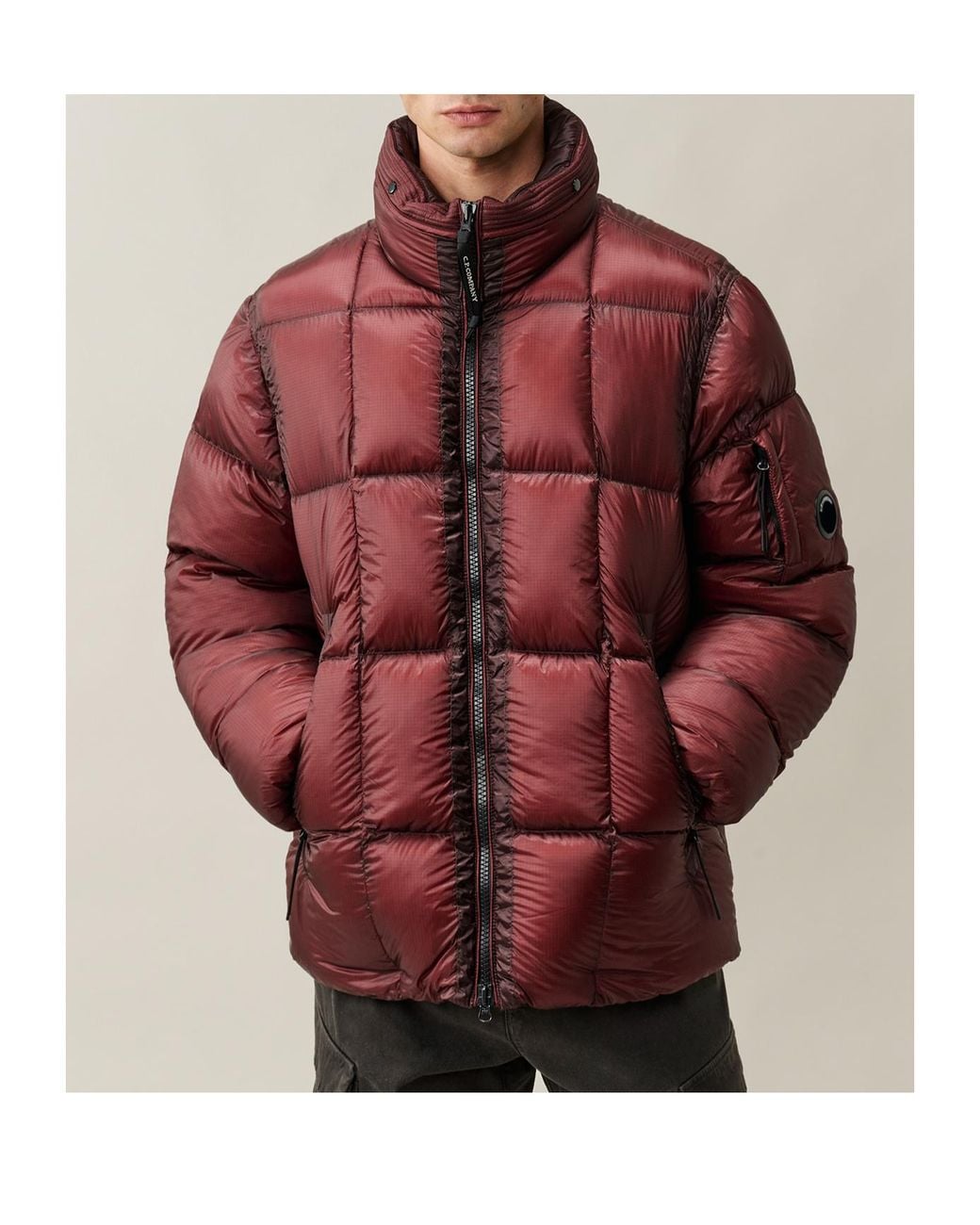 C P Company Red Goggle-Hood Down Jacket for men