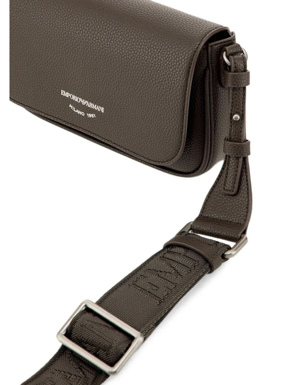 Emporio Armani Black Logo-Print Pebbled-Effect Crossbody Bag