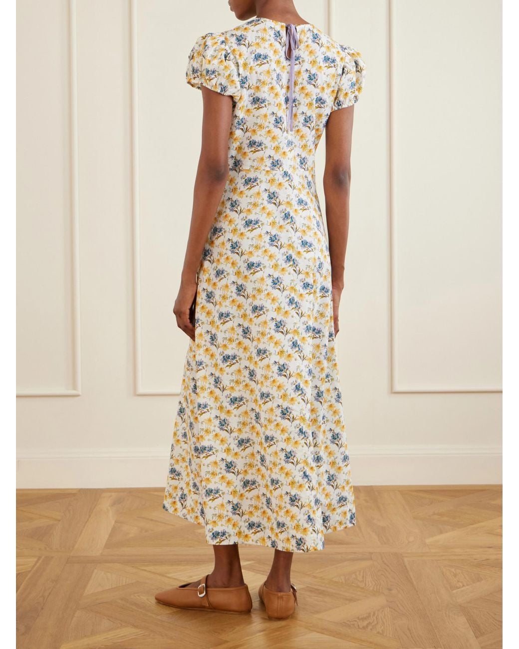 Doen Metallic Floral-Print Organic Cotton Midi Dress