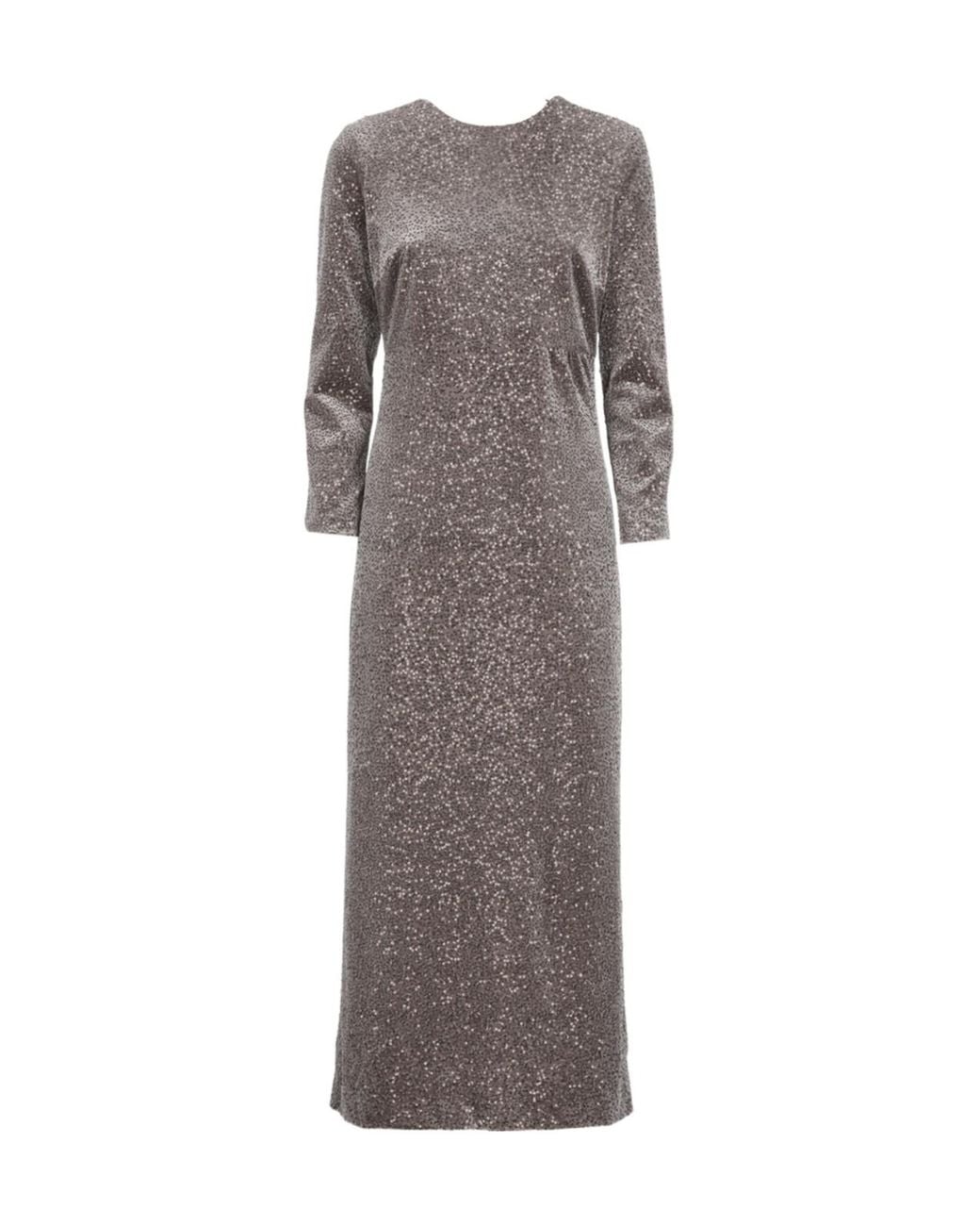 Peserico Gray Sequined Long Sleeved Midi Dress