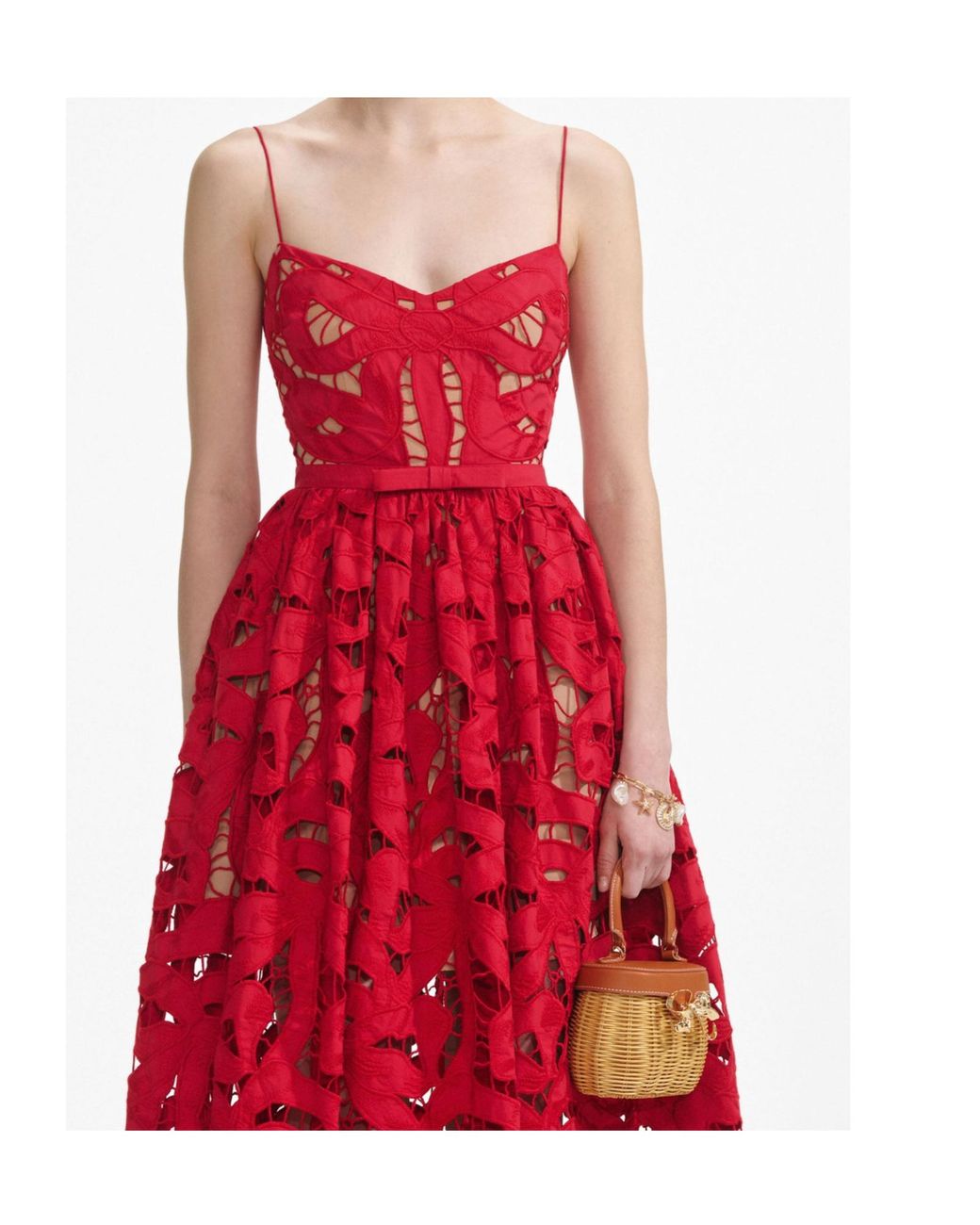 Self-Portrait Bow Embroidered Midi Dress