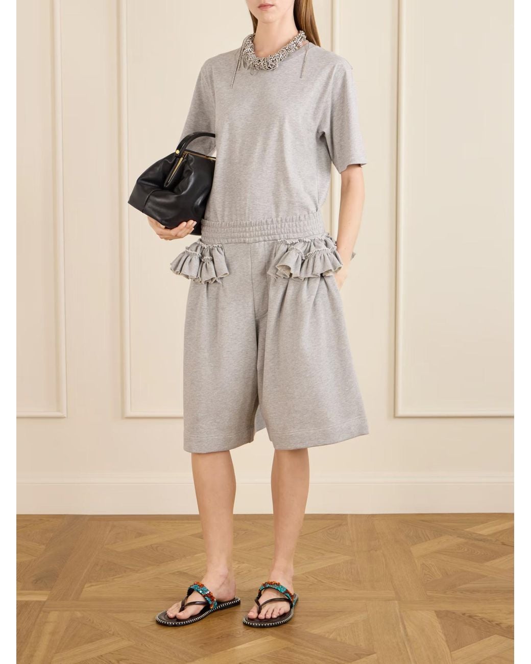 Dries Van Noten Gray Ruffled Shorts
