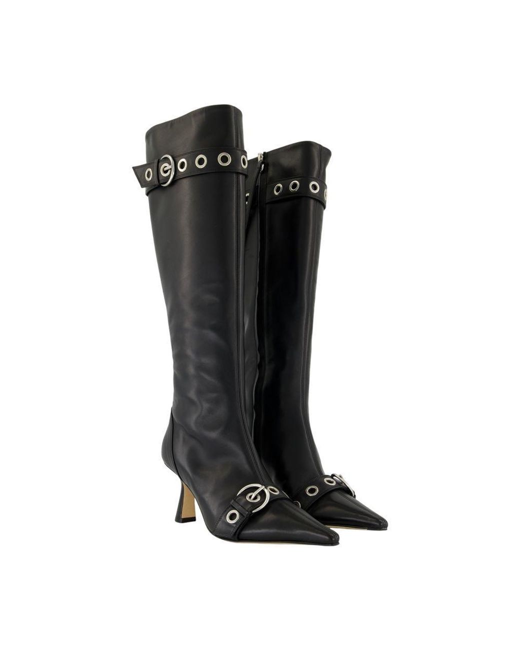 Aeyde Black Vivian Buckle Detailed Pointed Toe Boots