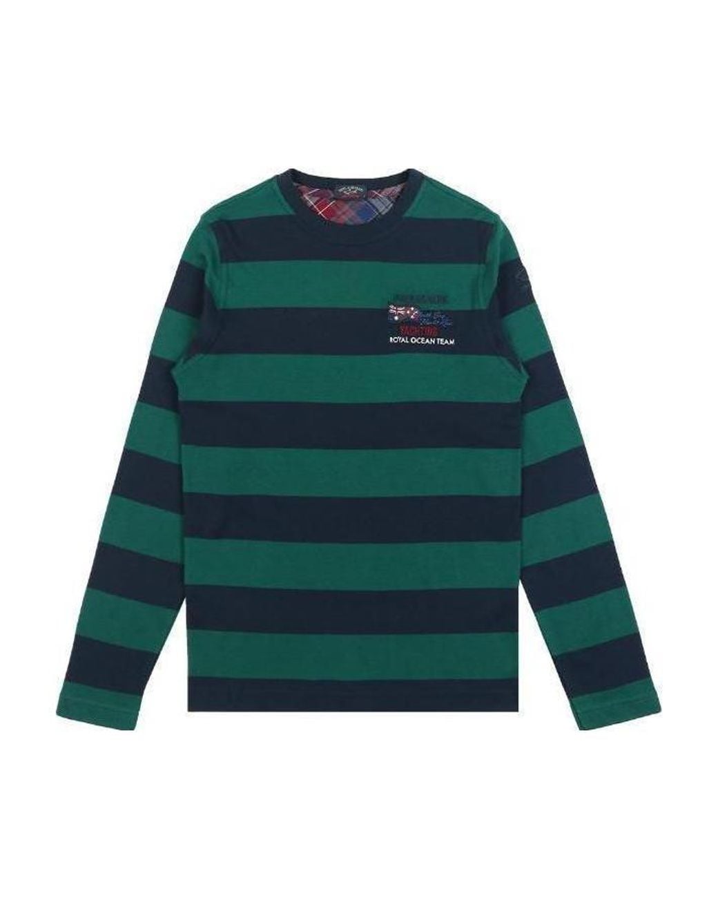 Paul & Shark Green Striped Logo Long-Sleeved T-Shirt for men