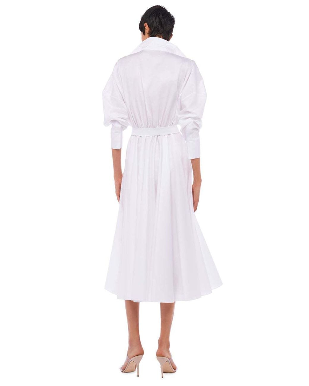 Norma Kamali White Belted-Detail Midi Shirt Dress