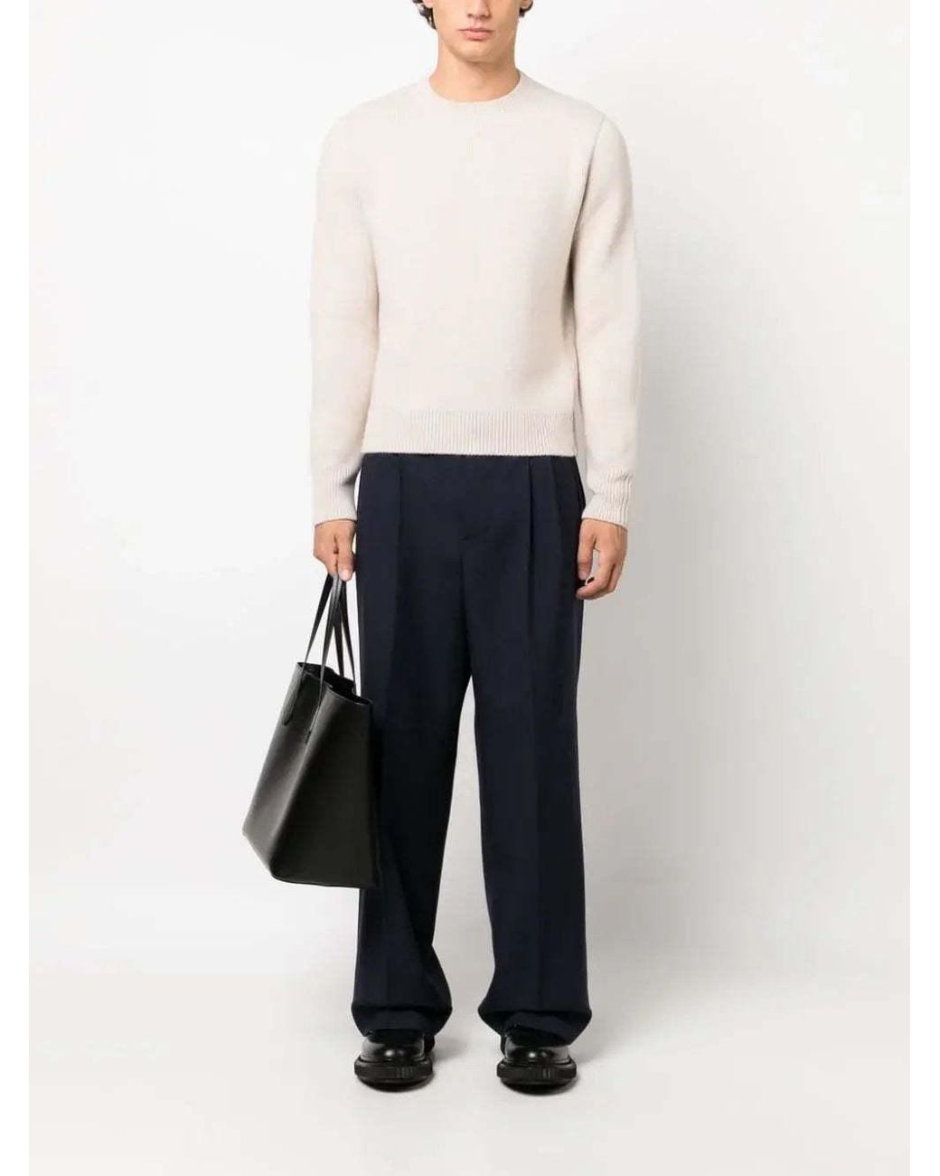 Lanvin White Round-Neck And Long-Sleeved Sweater for men
