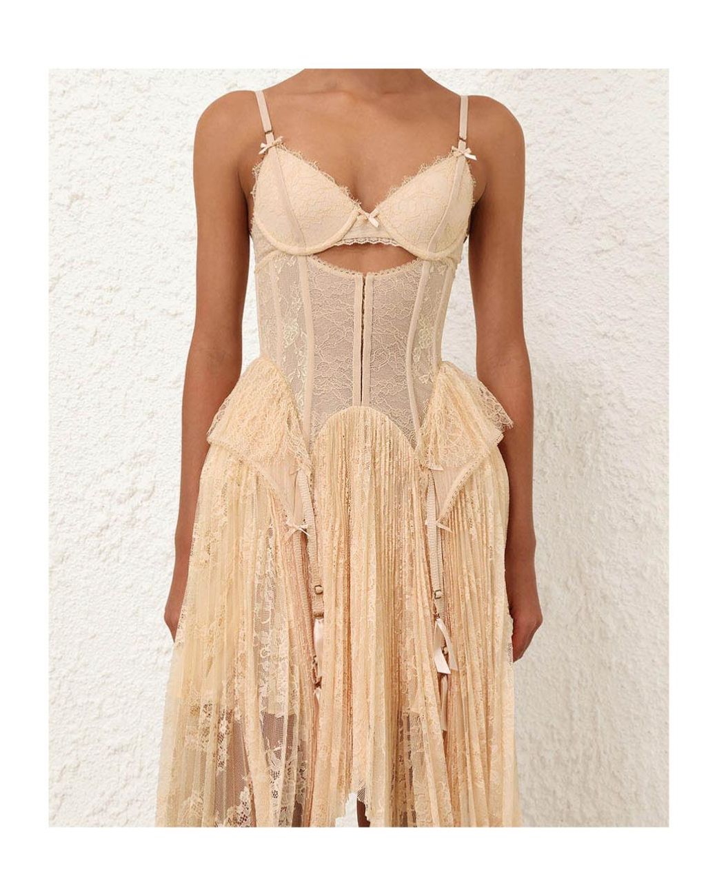 Zimmermann Natural Valian Lace-Panelled Corset-Style Midi Dress