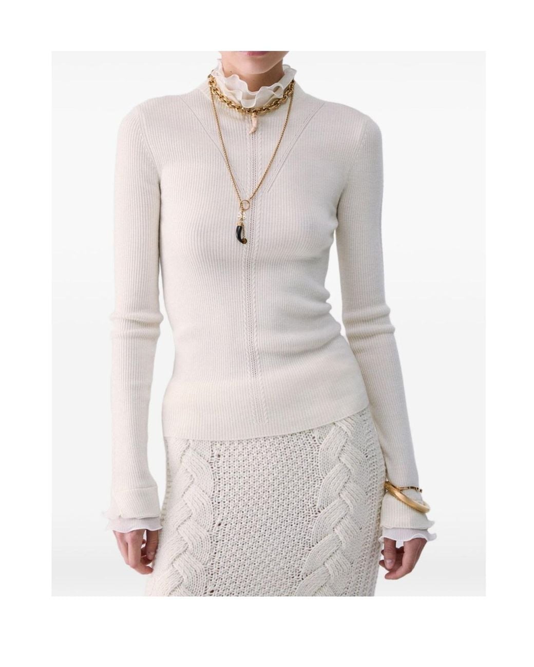 Liu Jo White Wool Turtleneck With Ruffles