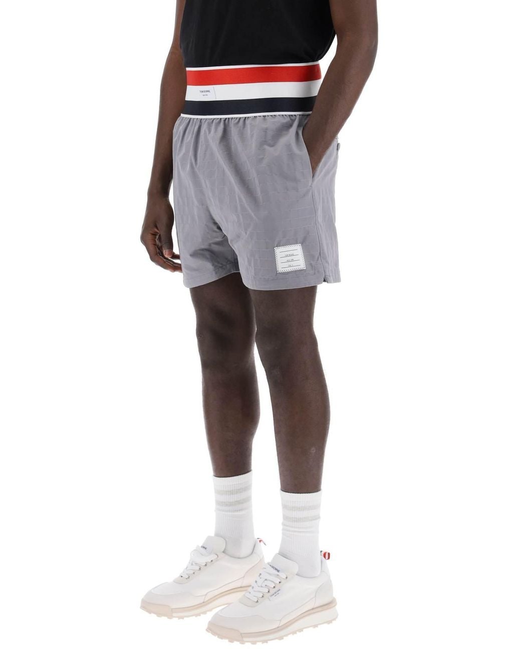 Thom Browne Gray Ripstop Logo Tag Bermuda Shorts for men
