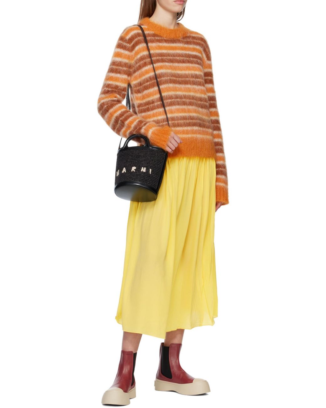Marni Black Logo Embroidered Bucket Bag