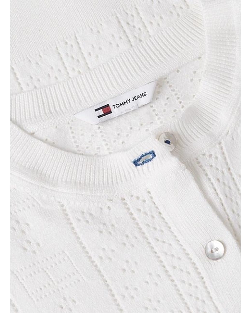 Tommy Hilfiger White Slim Pointelle Flag Cardigan