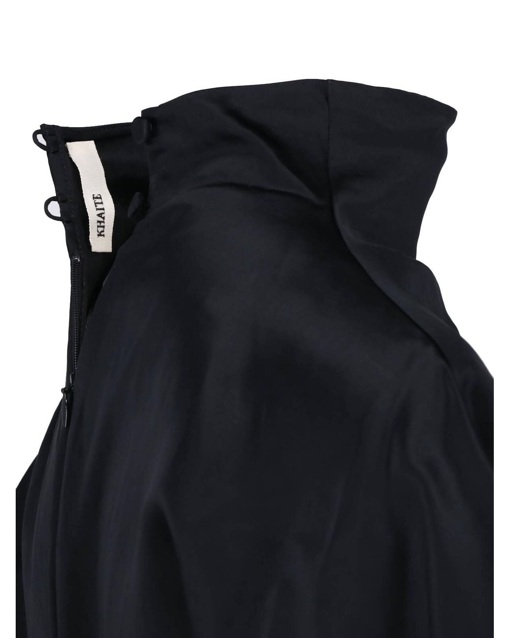 Khaite Black Satin Turtleneck Midi Dress