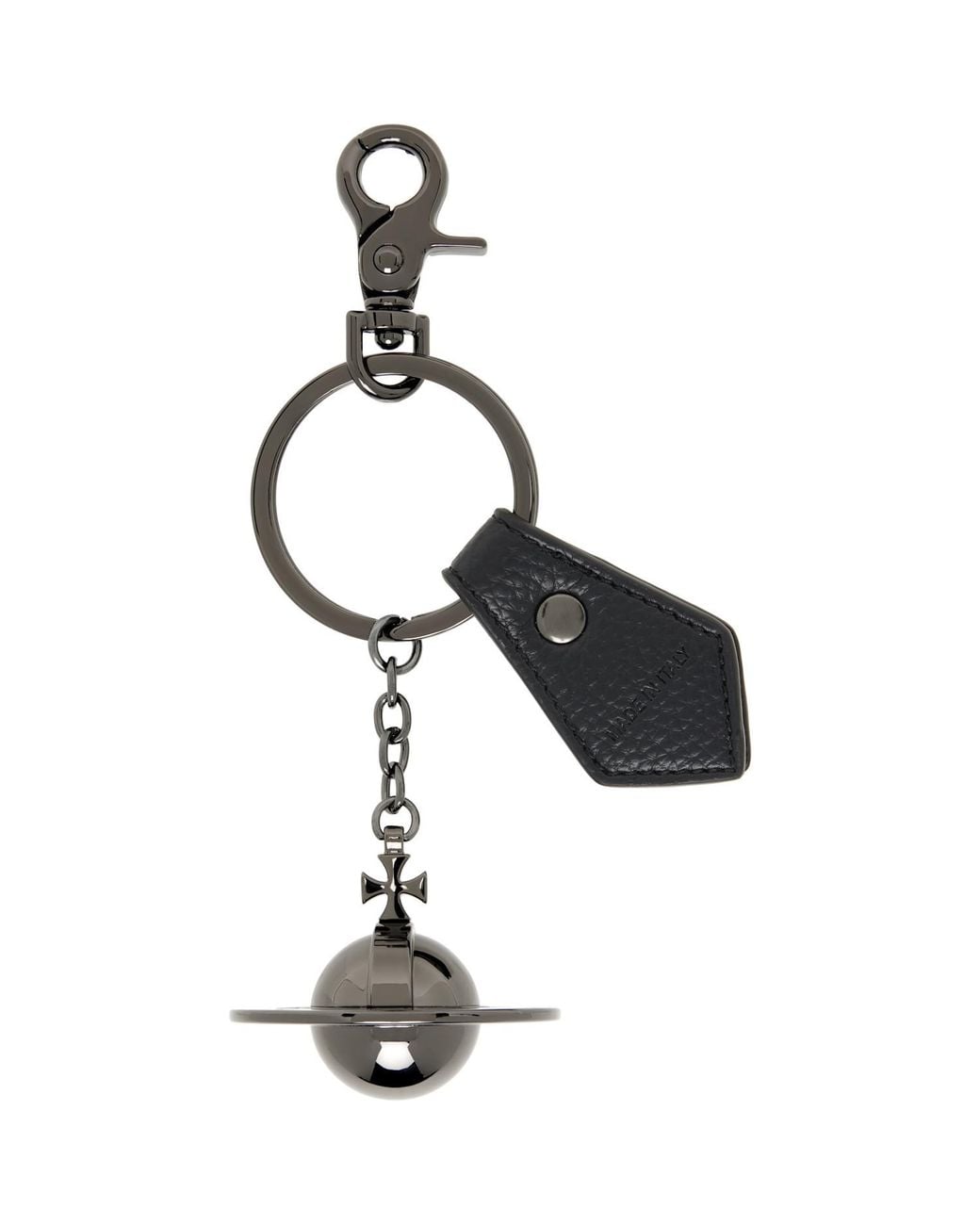 Vivienne Westwood White 3D Orb Leather Keyring for men