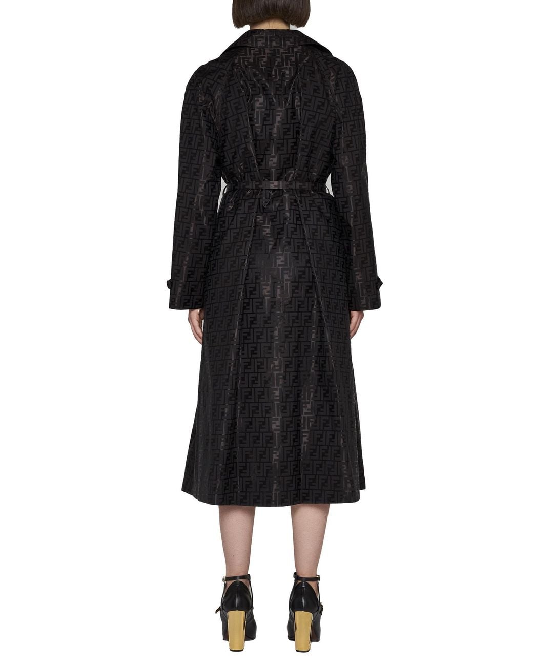 Fendi Black Ff Jacquard Belted Coat