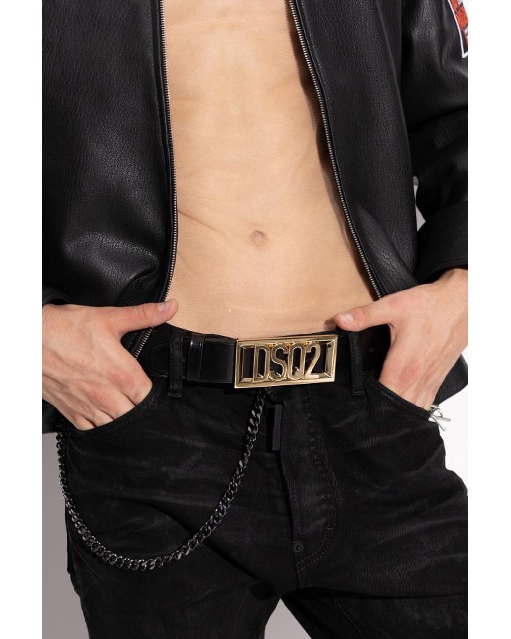 DSquared² White Logo Plaque Buckle Belt for men