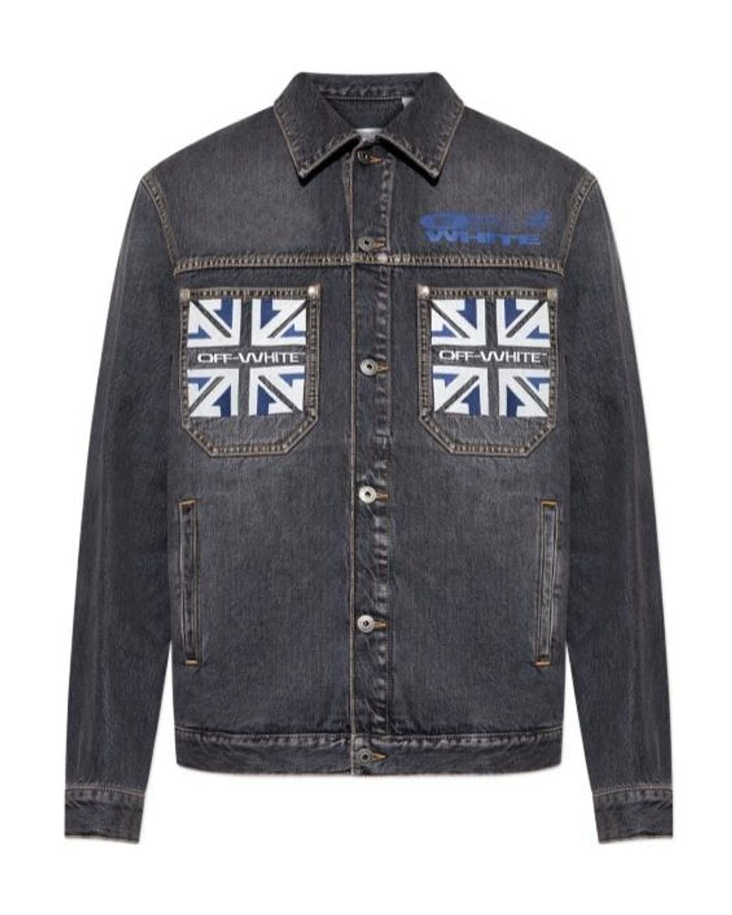 Off-White c/o Virgil Abloh Gray Logo Printed Button-Up Denim Jacket for men