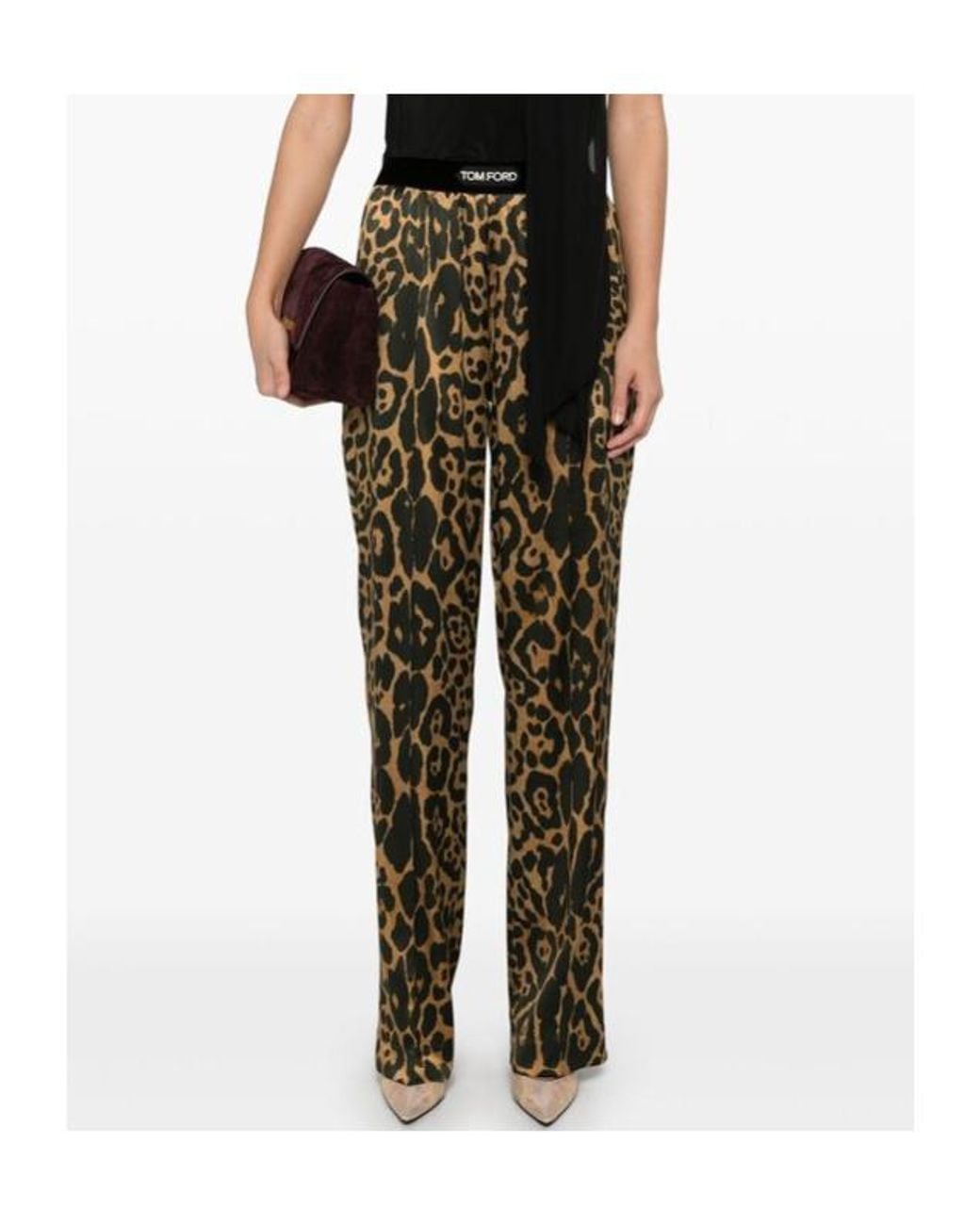Tom Ford Natural Leopard Printed Wide Leg Pants