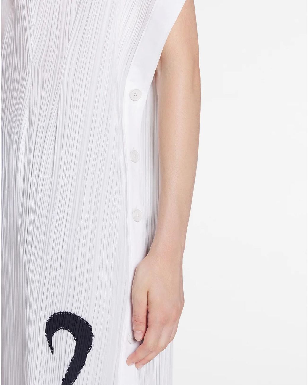 Lanvin White Plissé-Effect Straight Hem Midi Dress