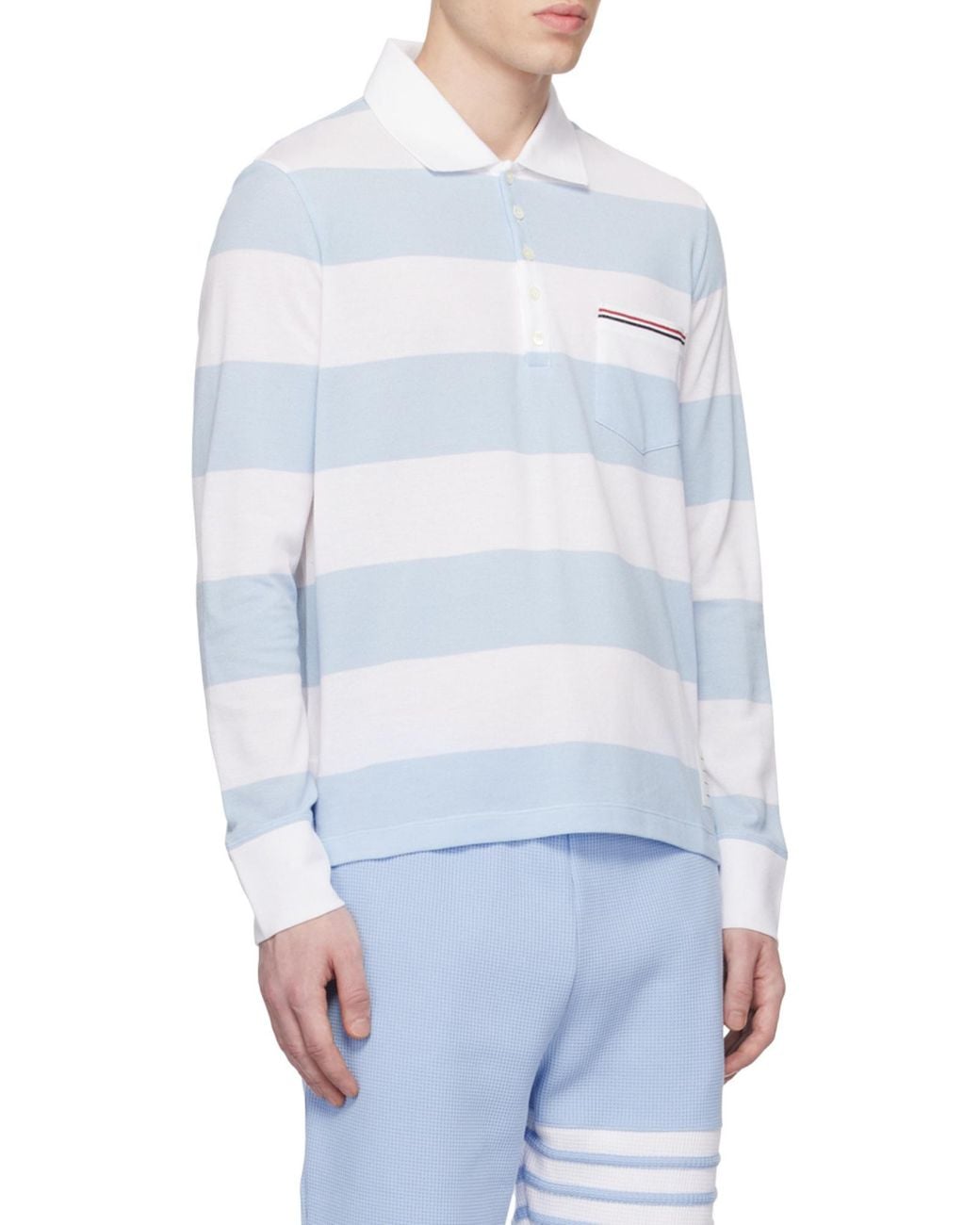 Thom Browne White Striped Long-Sleeved Polo Shirt for men