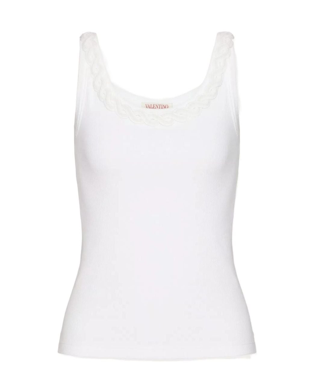 Valentino White Embellished-Trim Straight Hem Top