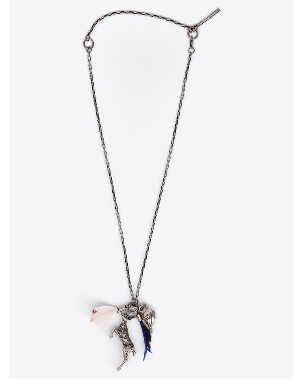 Dries Van Noten White Feather Pendant Necklace for men