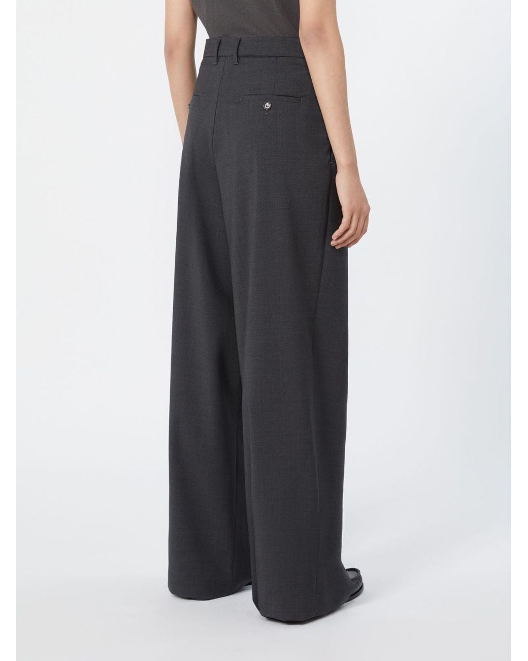 Max Mara Black S Pleated Wide-Leg Pants