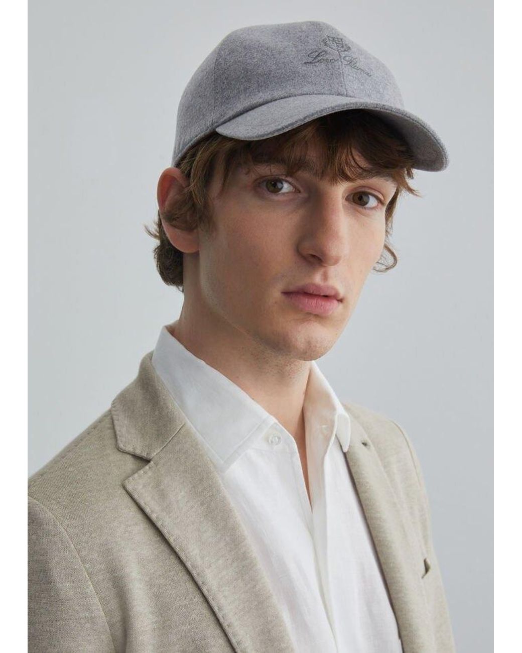 Loro Piana Gray Logo Embroidered Baseball Cap for men