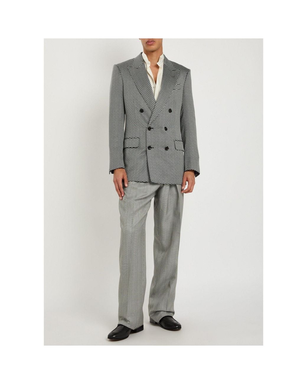 Tom Ford Gray Houndstooth Double-Breasted Blazer for men
