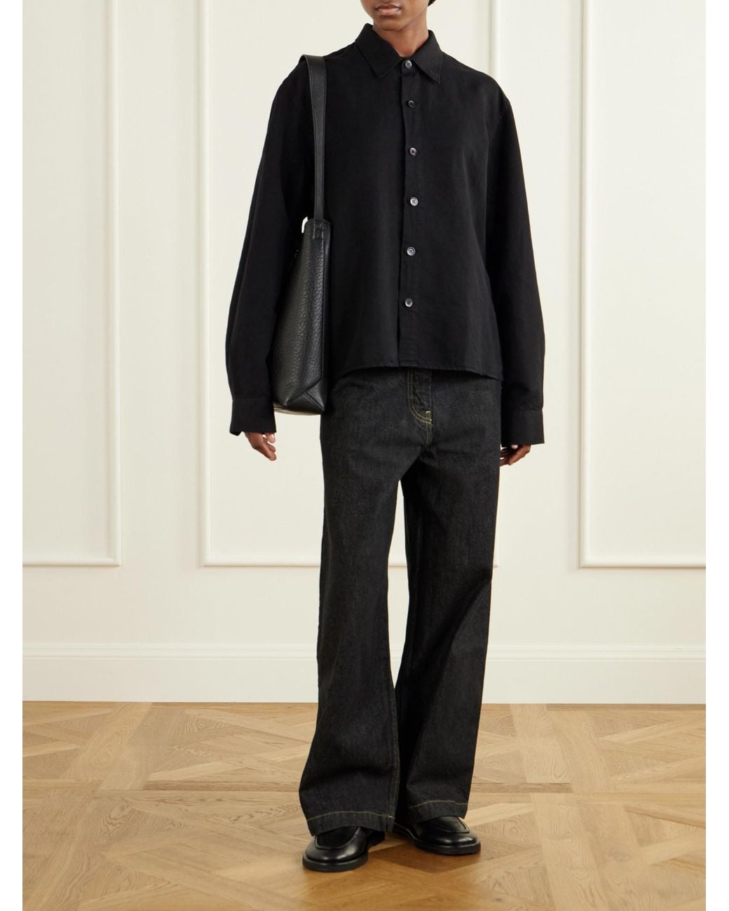 Studio Nicholson Black Cotton And Linen-Blend Shirt