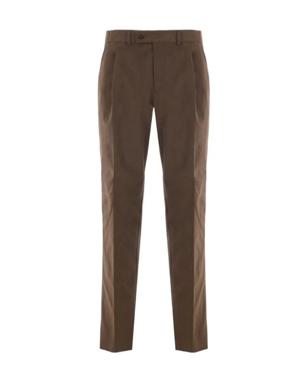 Caruso Brown Pleated Moleskin Trousers for men