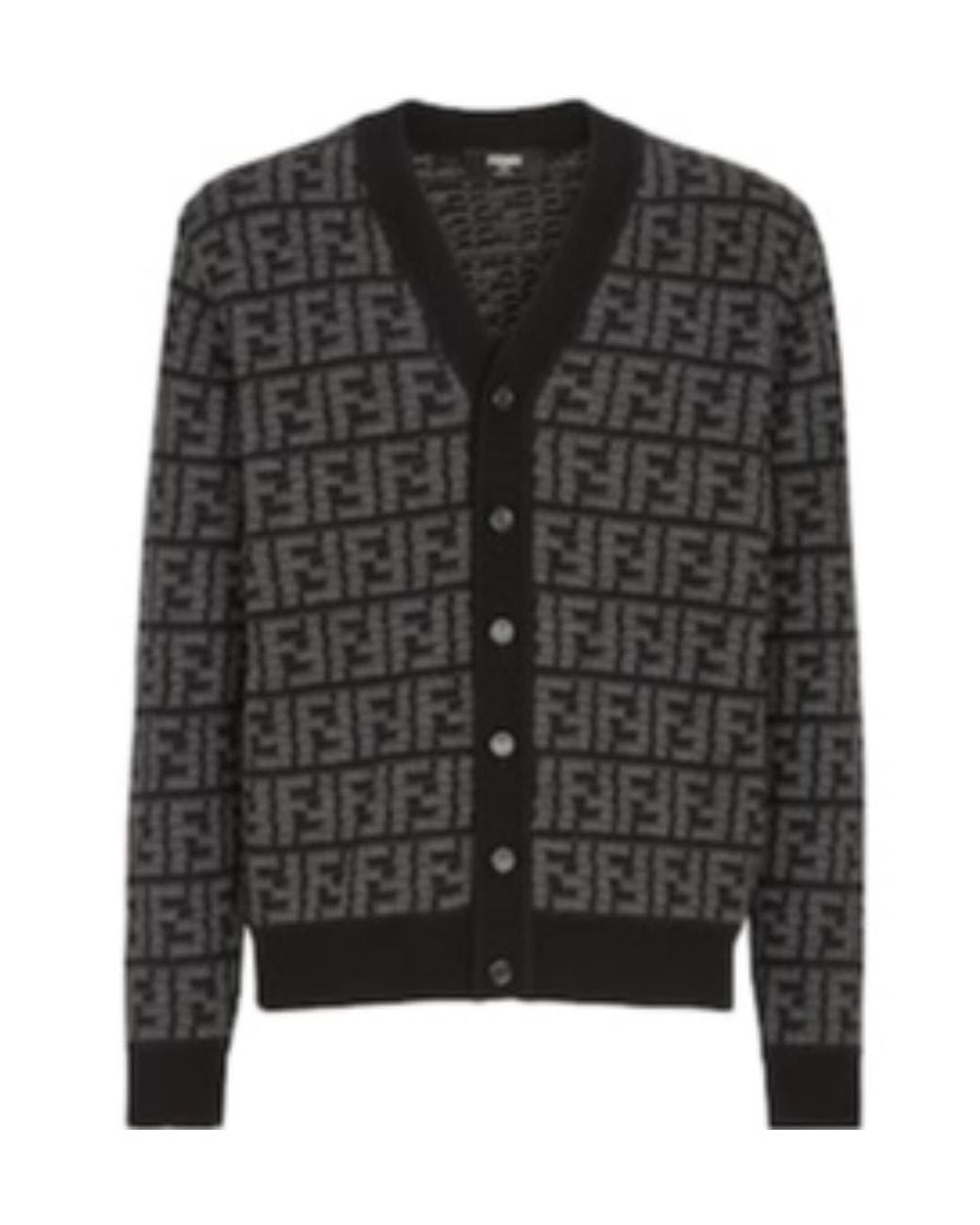 Fendi Black Monogrammed Button-Up Cardigan for men