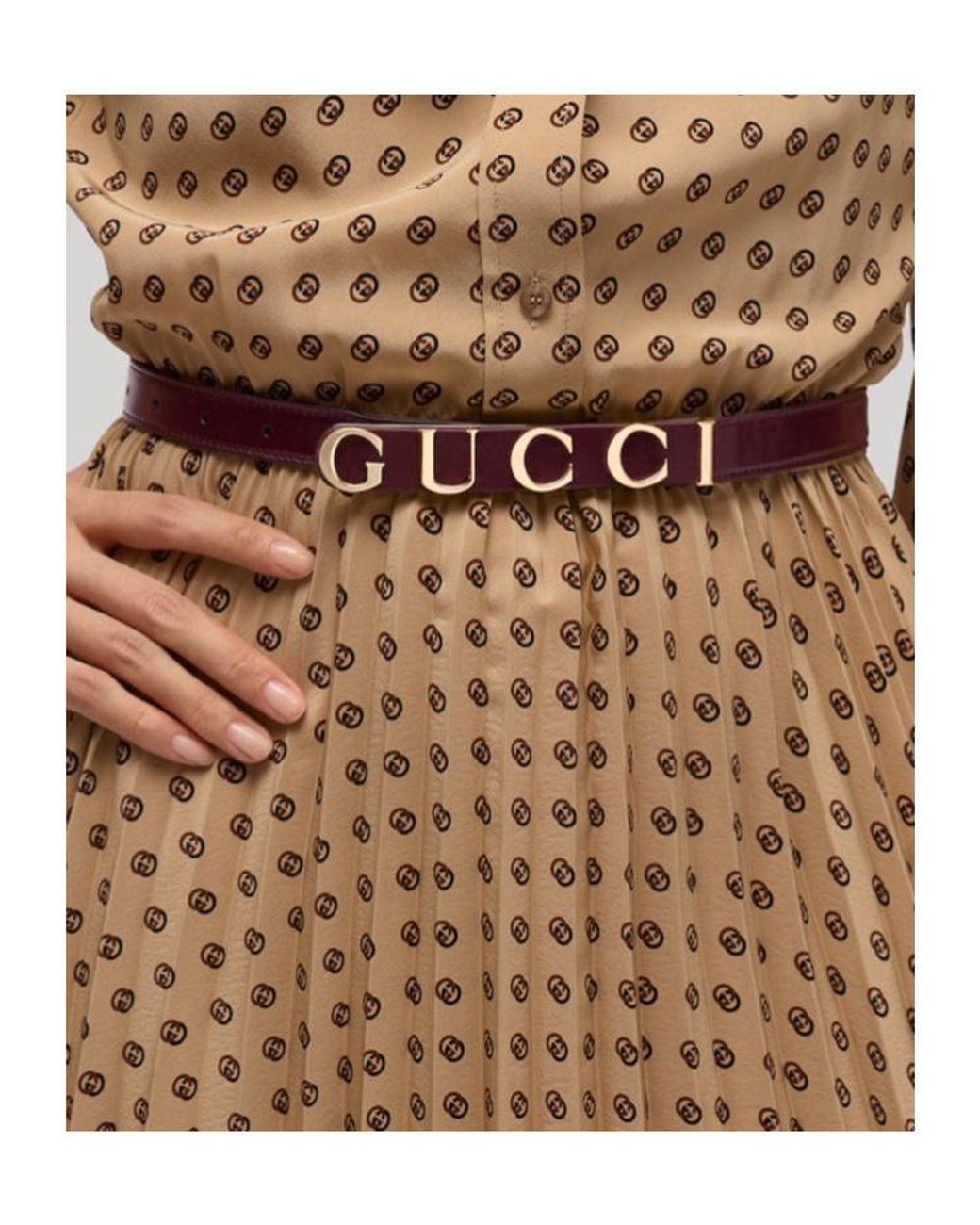 Gucci White Thin Belt With Logo Buckle