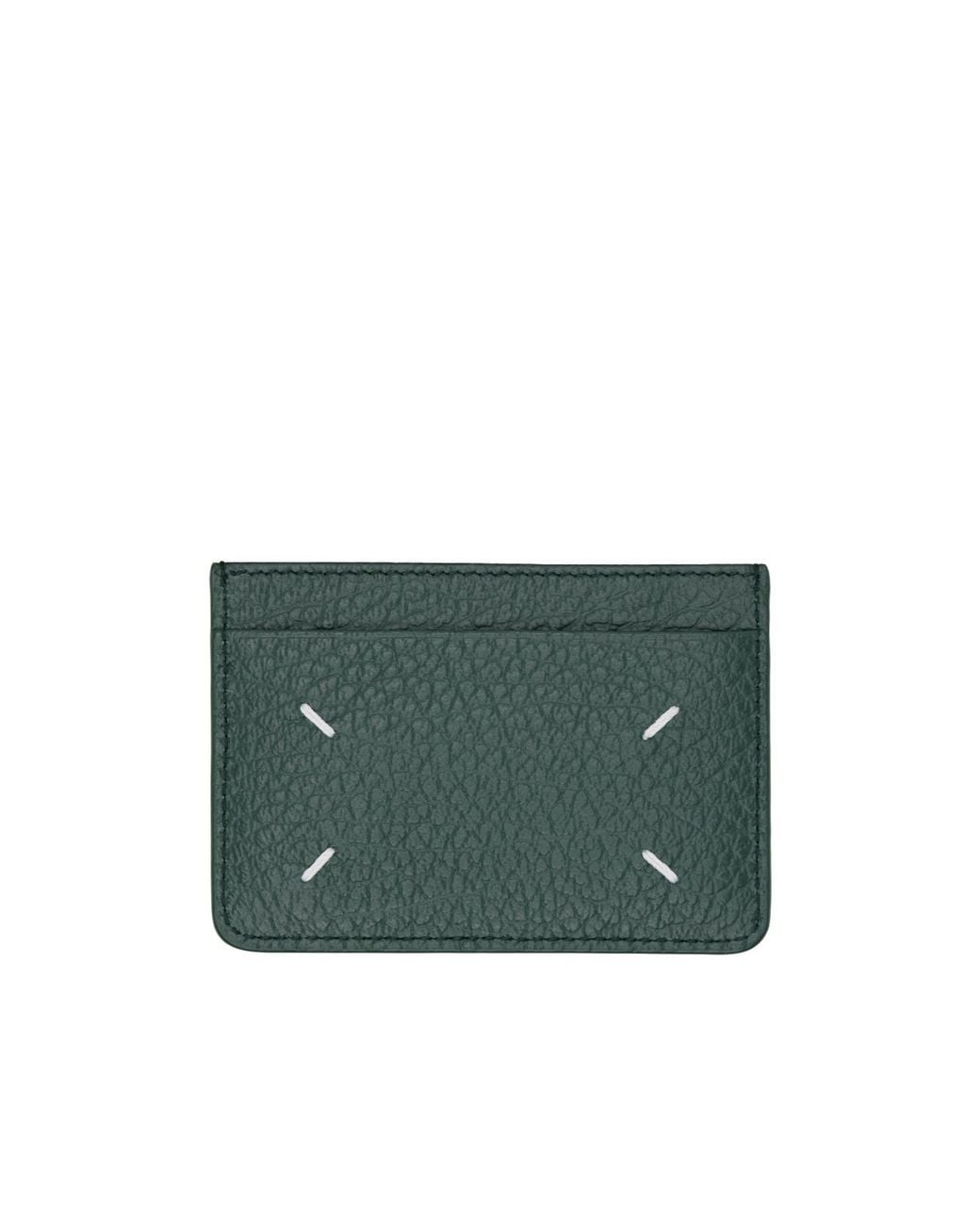 Maison Margiela Green Grained Leather Cardholder Wallet for men
