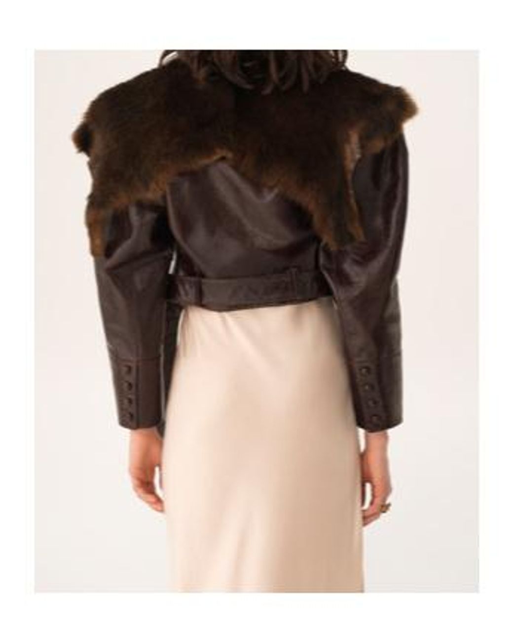 Chloé Black Cropped Belted Shearling-Trimmed Glossed-Leather Jacket