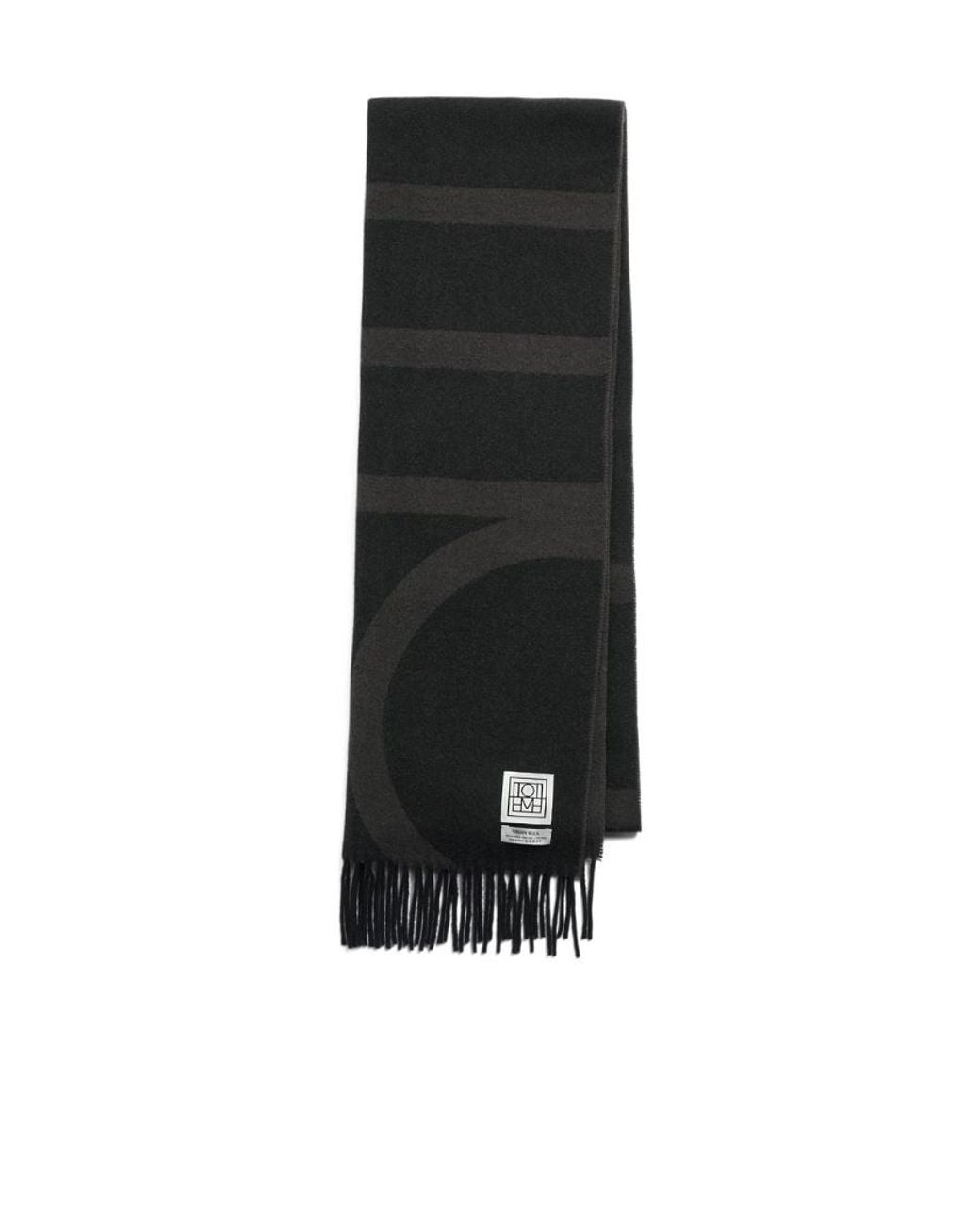 Totême Black Totême Monogram Jacquard Fringed-Edge Scarf