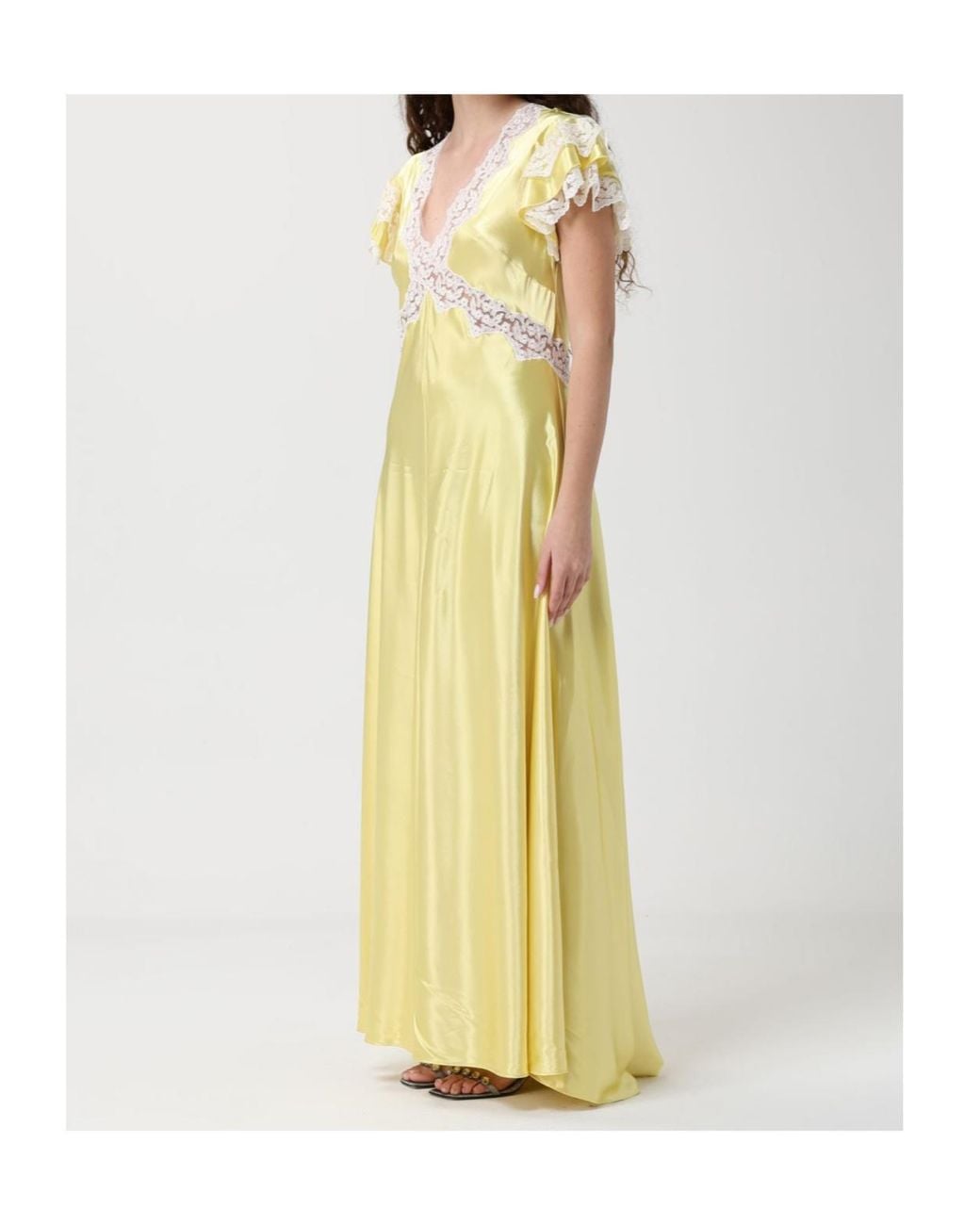 Alberta Ferretti Yellow V-Neck Dress