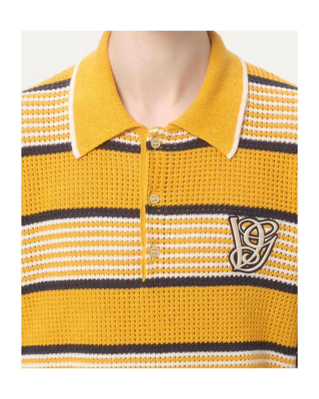 Valentino Yellow Long-Sleeved Linen And Cotton Polo Shirt With Vg Patch for men
