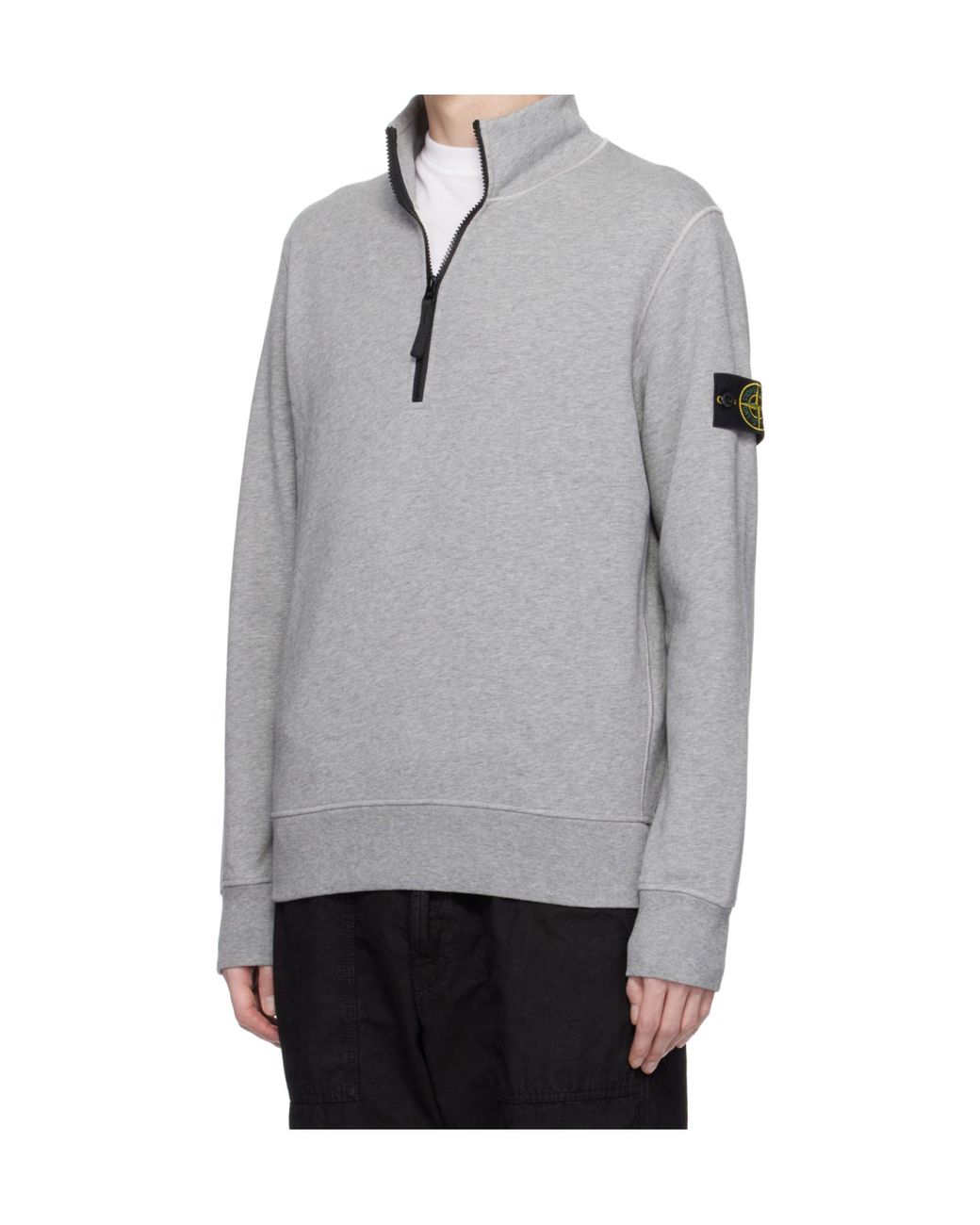 Stone Island Gray Logo-Patch Half-Zip Sweatshirt for men