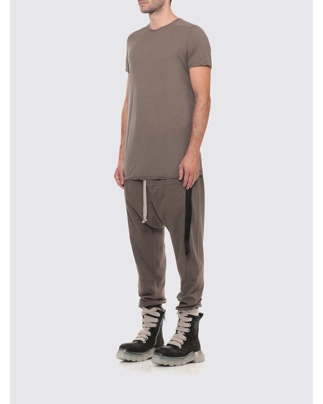 Rick Owens Gray Long Lace-Hem T-Shirt for men