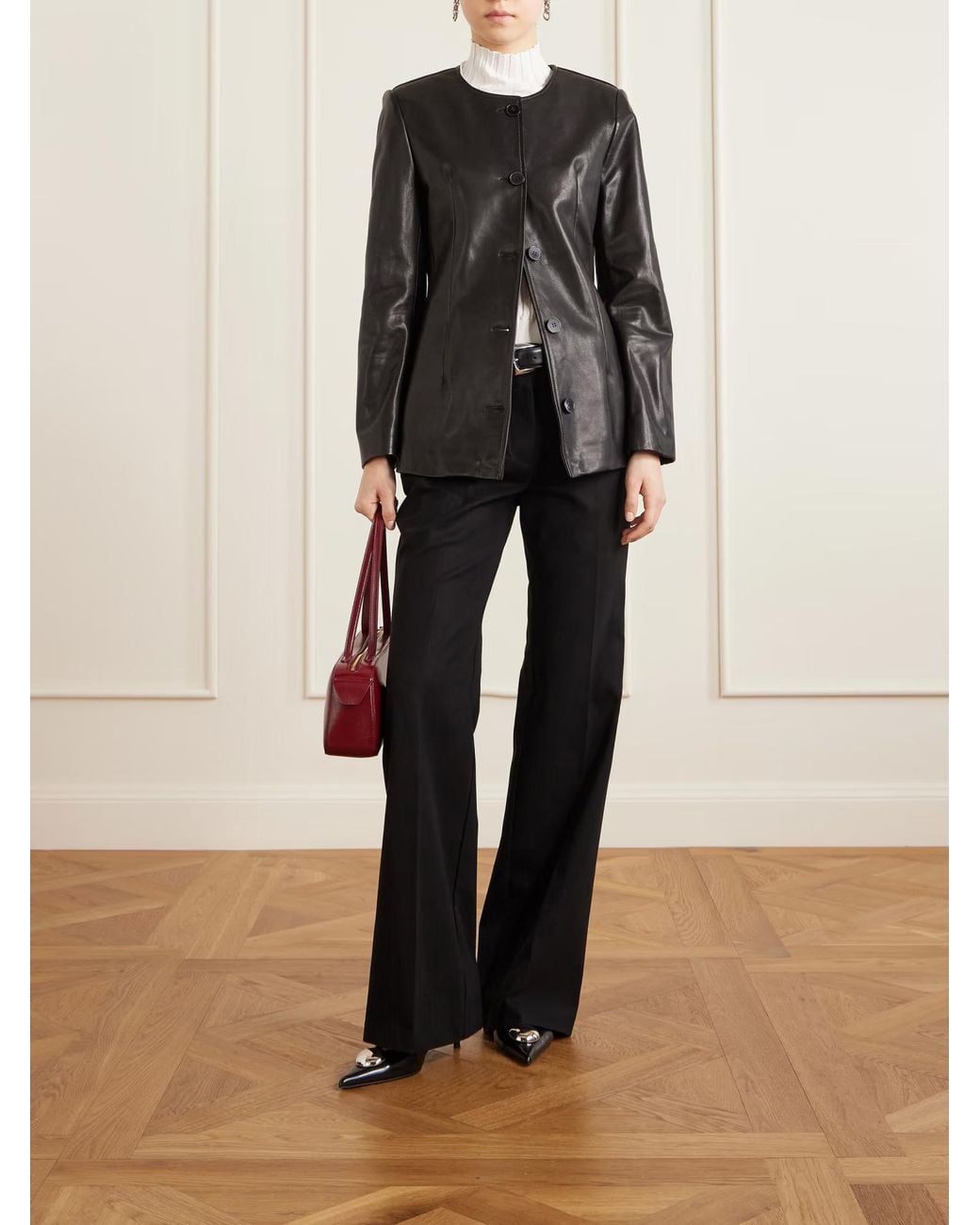 Nour Hammour Black Maud Paneled Leather Jacket