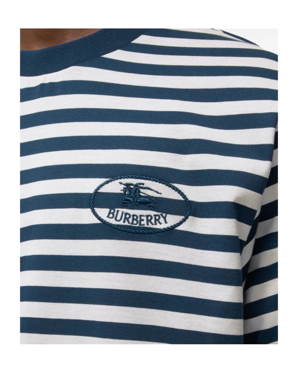 Burberry Blue Striped Cotton T-Shirt for men
