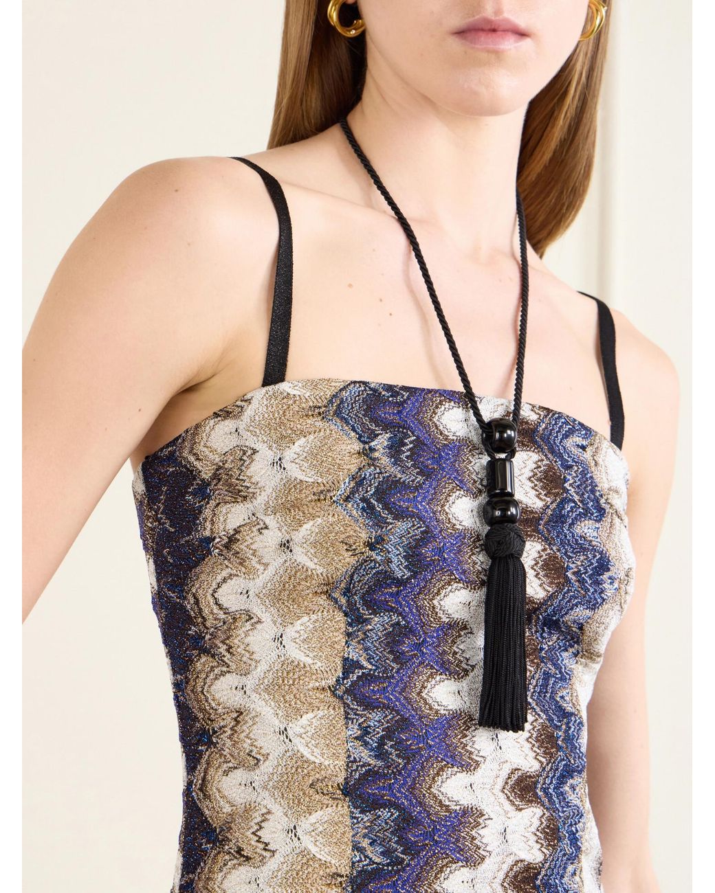 Missoni Blue Striped Metallic Crochet-Knit Mini Dress