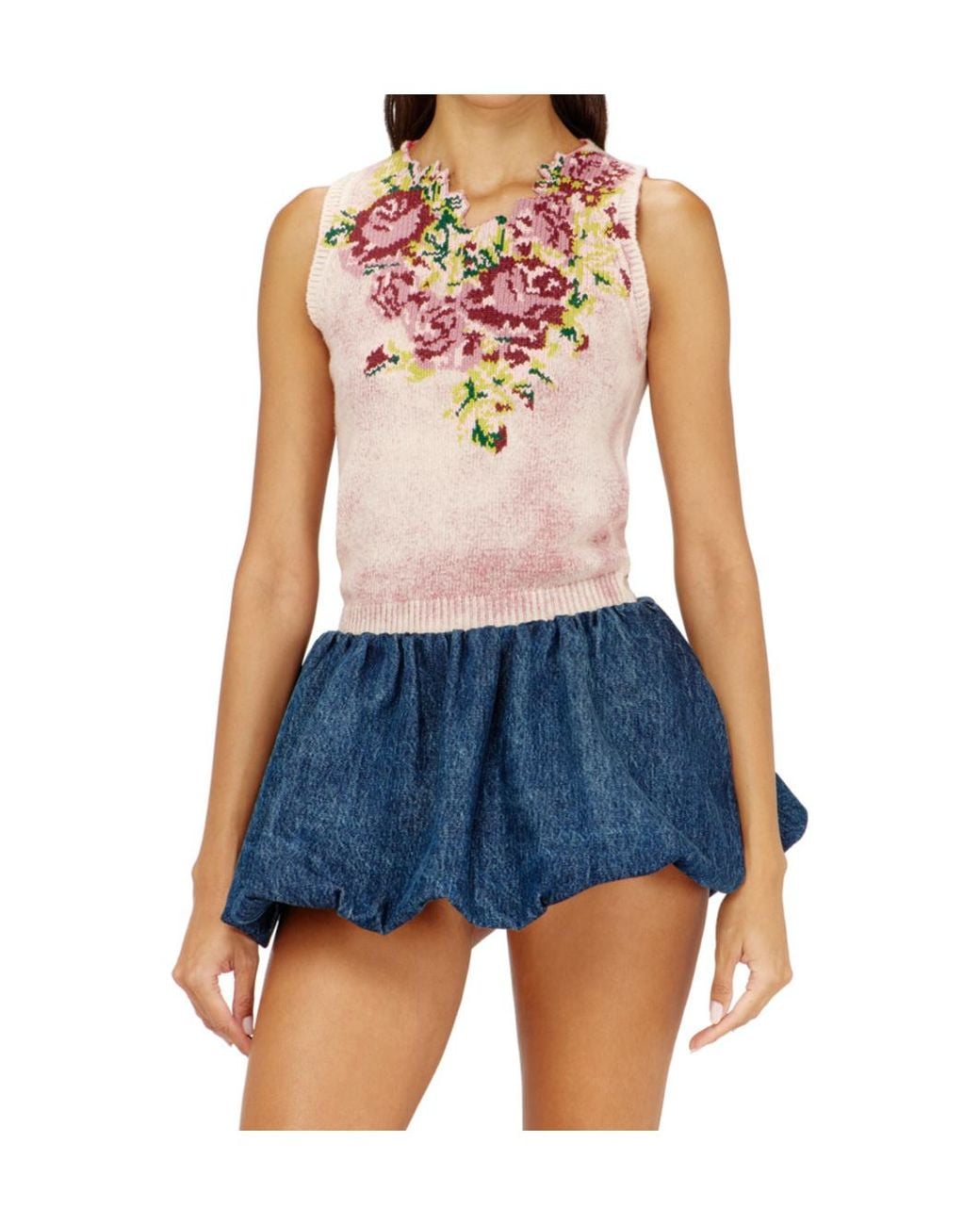 DIESEL Pink Raris Floral Knit Tank Top