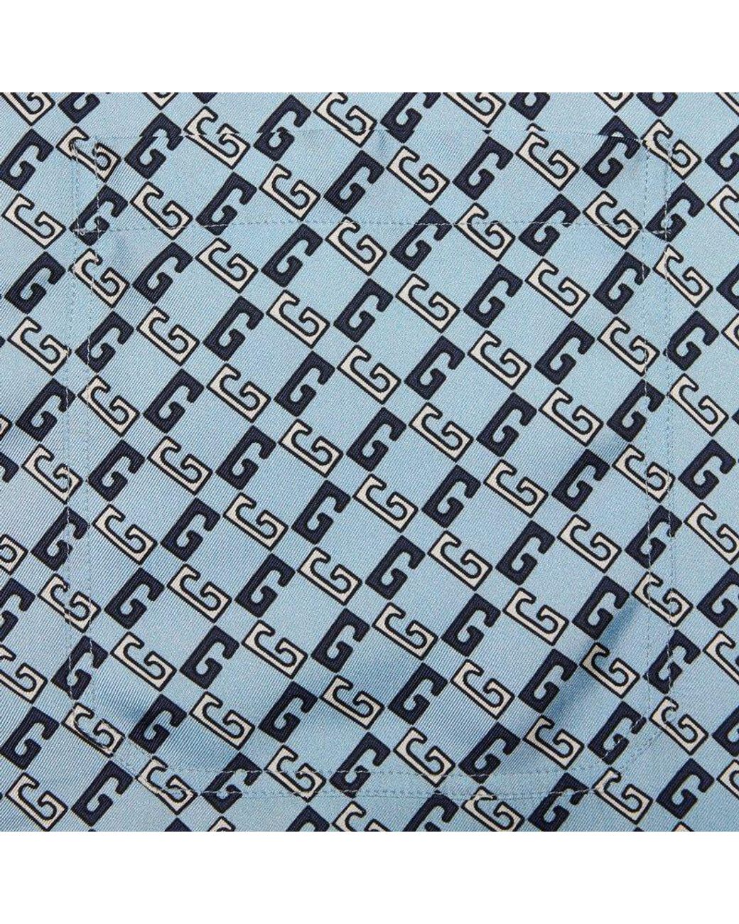 Gucci Blue Geometric Square G Printed Silk Shorts for men